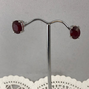 Oval Cut 9x7MM Red Ruby 925 Silver Earrings